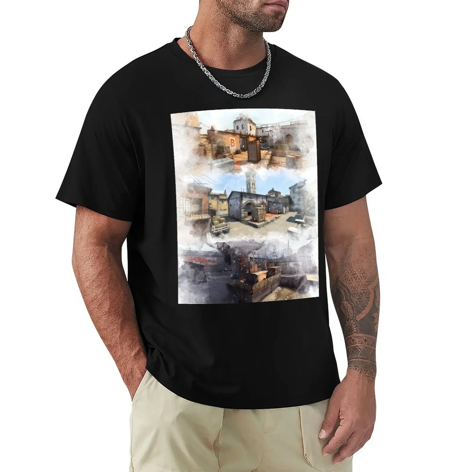

Dust 2 Inferno and Overpass Watercolour CSGO Map Poster T-Shirt for a boy boys whites big and tall t shirts for men