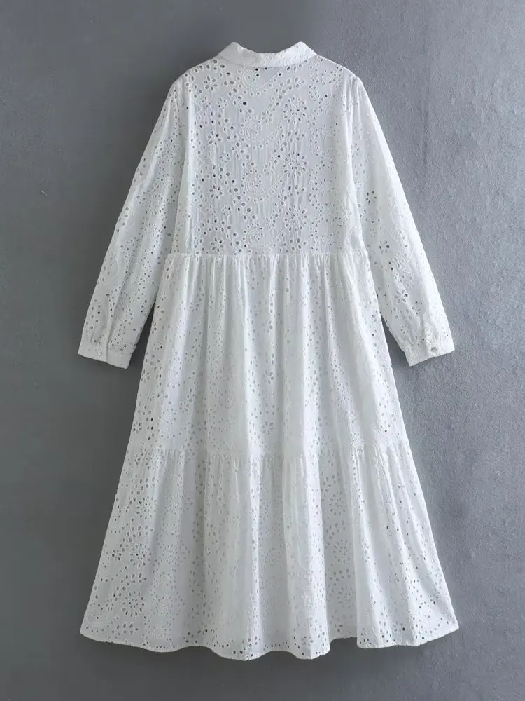 Vintage Women Hollow Out Cotton Dress 2023 Fashion Ladies Elegant White Long Dresses Party Female Boho Chic Dress Cute