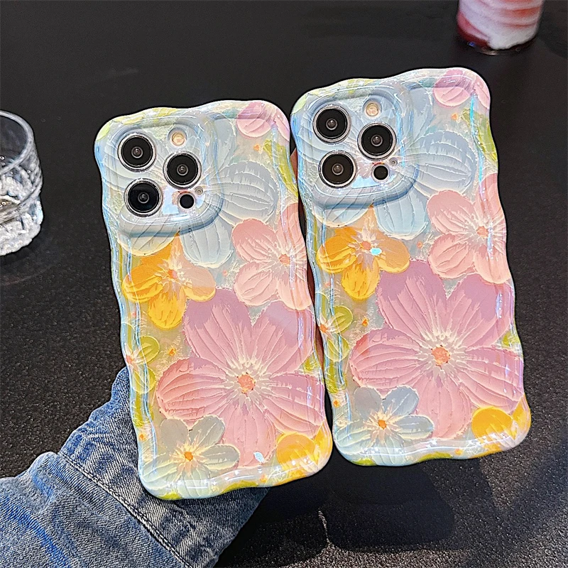 Luxury Fashion Flowers Laser Glitter Phone Case For iPhone 16 Pro Max 15 14 13 12 11 Plus Soft Shockproof Lens protection Cover