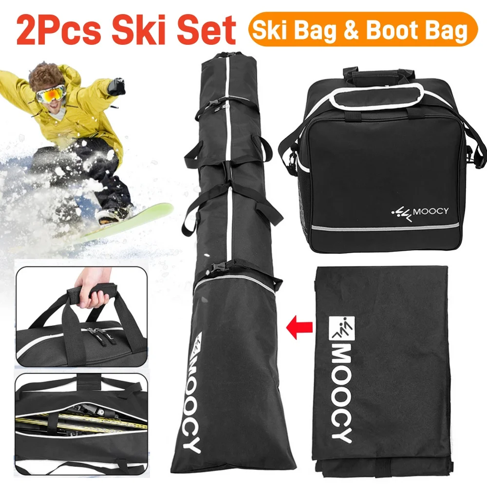 

2P Ski Bag and Ski Boot Bag Combo Ski Bags for Air Travel Ski Carrier Bag Boot Pouch Ski and Boot Travel Kit for Adults Children