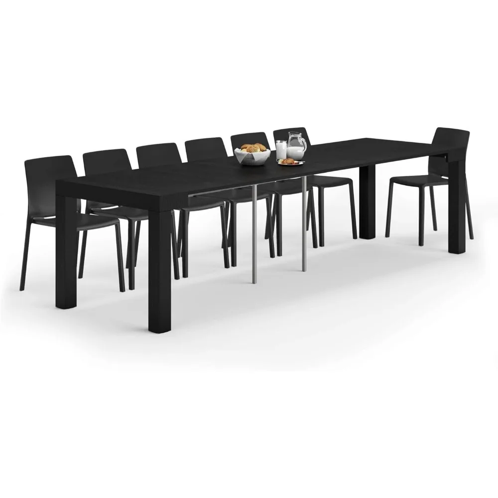 

First, Extendable Console Table 17.7(120) x35.4 in, Ashwood Black, for 4-14 People, Space-Saving Dining Table