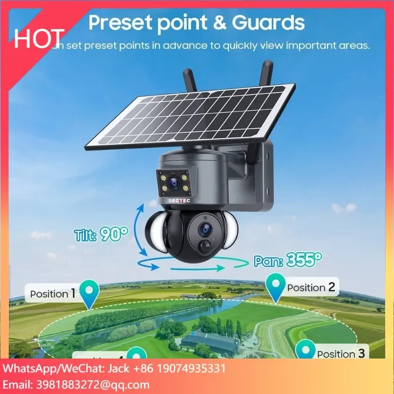 

Sectec Panorama IP CCTV 6MP Outdoor Dual Lens Solar Battery Camera Flash Lights Network 4G Sim Card Solar Camera
