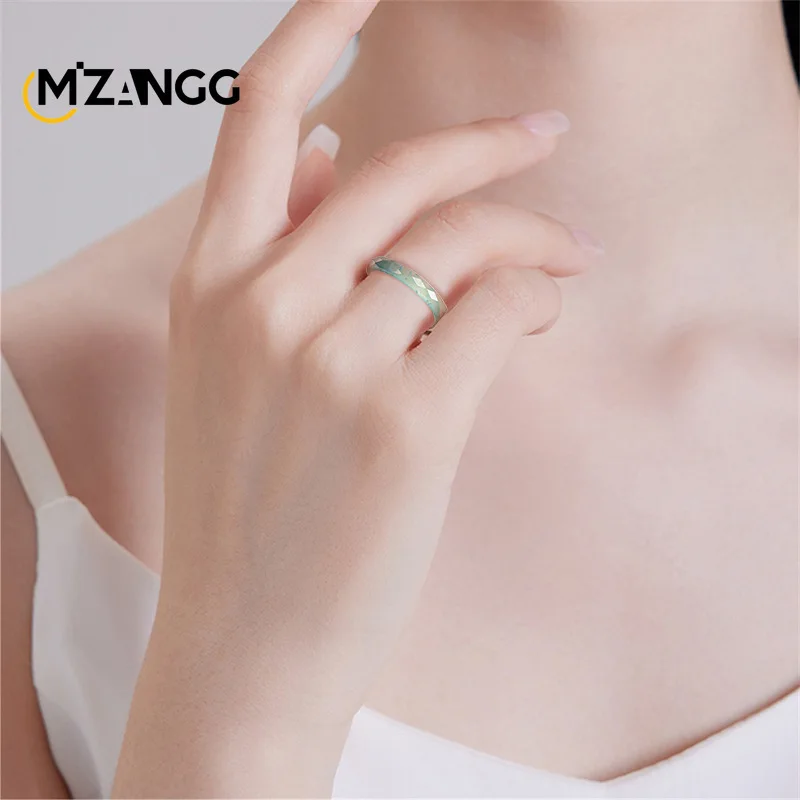 Natural A-goods Jadeite Blue Water Diamond Face Ring Hand-carved Fashion Simple Jade Ring Men and Women Holiday Gift 5