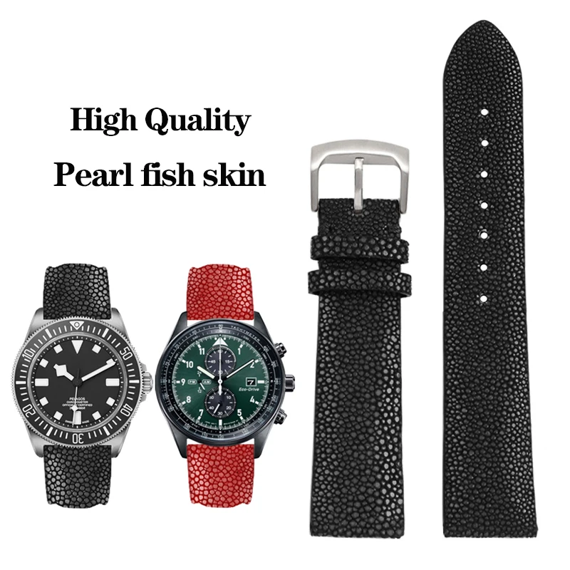 Devil Pearl Fish Skin Watch Belt for Tudor Tissot Longines Huawei GT3 pro  Genuine Leather Strap Watchband Watch Chain 20mm 22mm