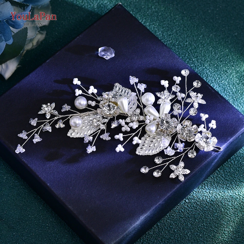 YouLaPan Crystal Bride Hair Piece Silver Color Alloy Leaf Wedding Headband Hair Accessories Women Elegant Party Tiara HP718