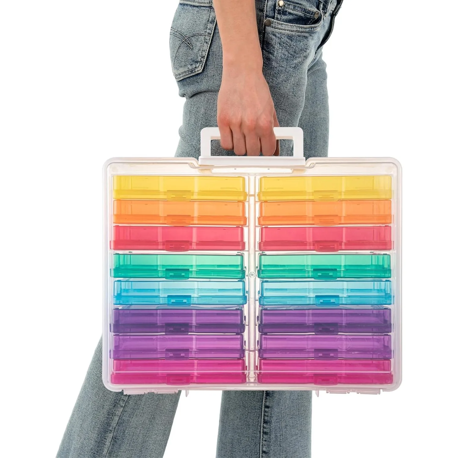 

Photo Storage Box, Colorful 16 inner 4''×6'' Plastic Storage Containers with Handle for Photos, Pictures, Craft, Sewing Supplies