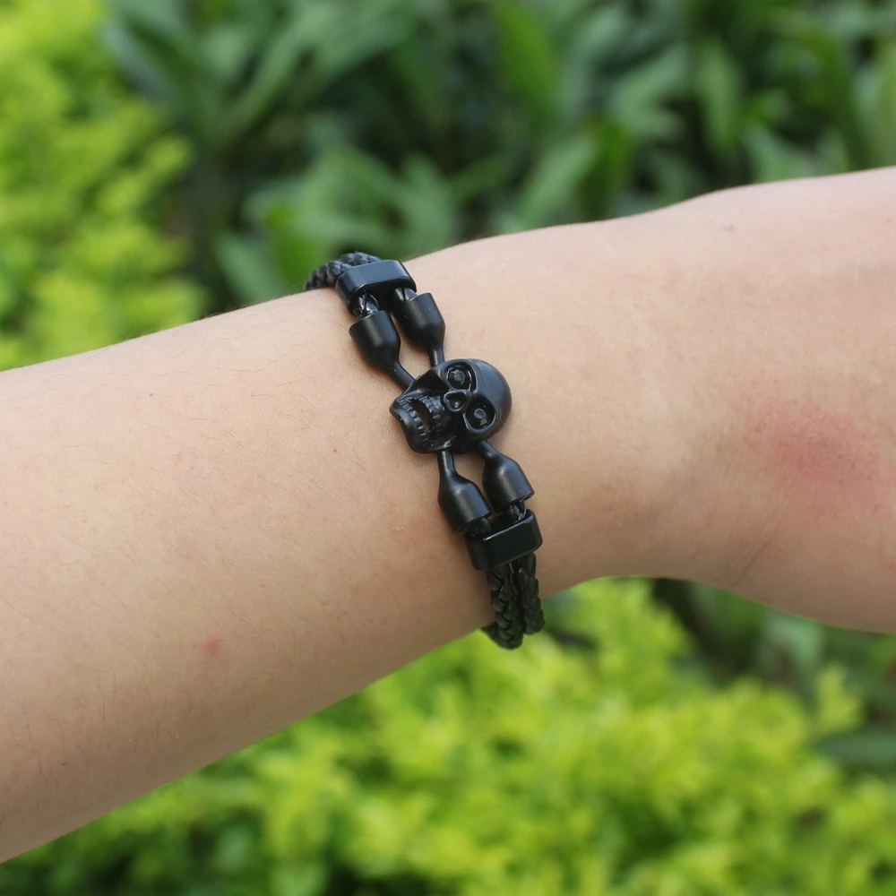 سوار جلد جمجمة XQNI-bin للرجال ، سحر الذكور ، مجوهرات للأولاد ، فارس ، هيكل عظمي ، هدية عيد ميلاد