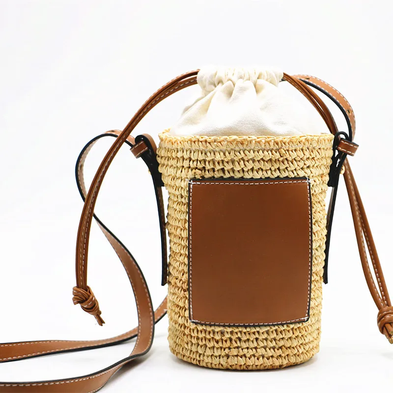 Designer Brands Straw Bucket Bag Rope Woven Women Shoulder Crossbody Bags Rattan Summer Beach Handbags Round Bag Tote