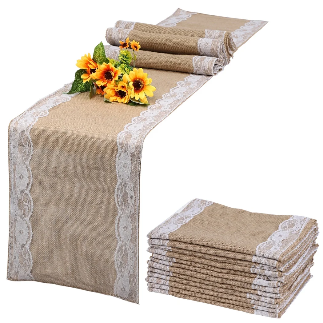 12 Packs Burlap Wedding Table Runners Farmhouse Natural Jute Country Vintage Tablecloth For Banquets Wedding Rustic Banquet