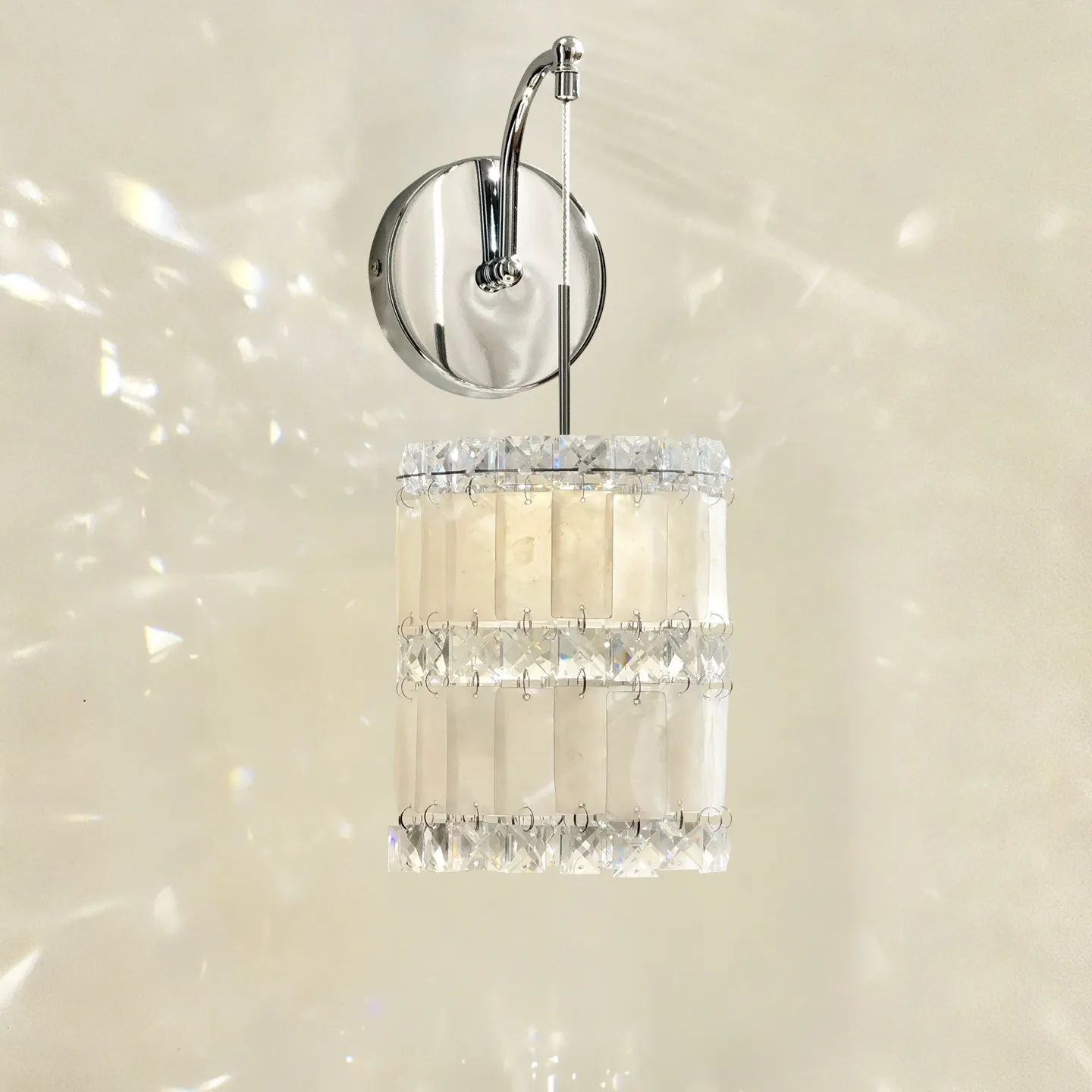Modern Polished Chrome Wall Sconce With Natural Alabaster  Sparkling Crystal Accents For Bedroom Bathroom Living Room Lighting