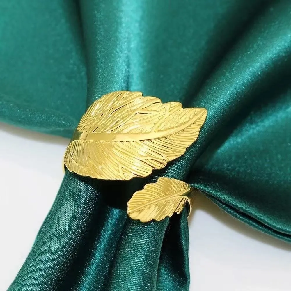 Metal Napkin Ring Buckles Gold Leaf Christmas Thanksgiving Napkin Holder Dinning Table Decoration for Wedding Birthday Party