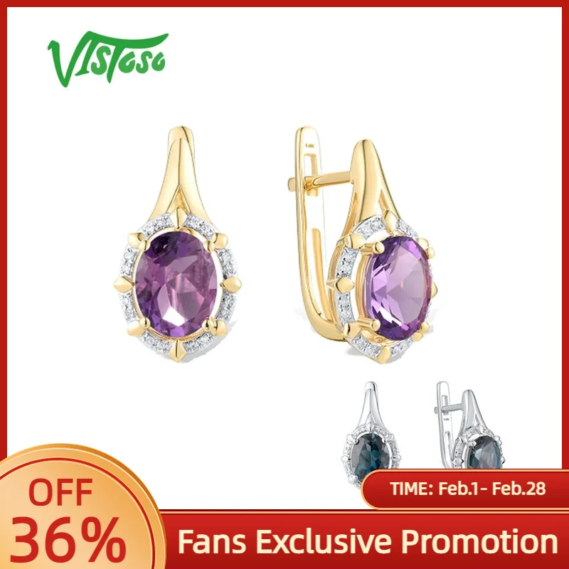 

VISTOSO настоящие серьги из белого желтого золота 14 карат 585, серьги для женщин, сверкающие бриллианты, синий топаз, аметист, шикарные подарки на день рождения, ювелирные украшения