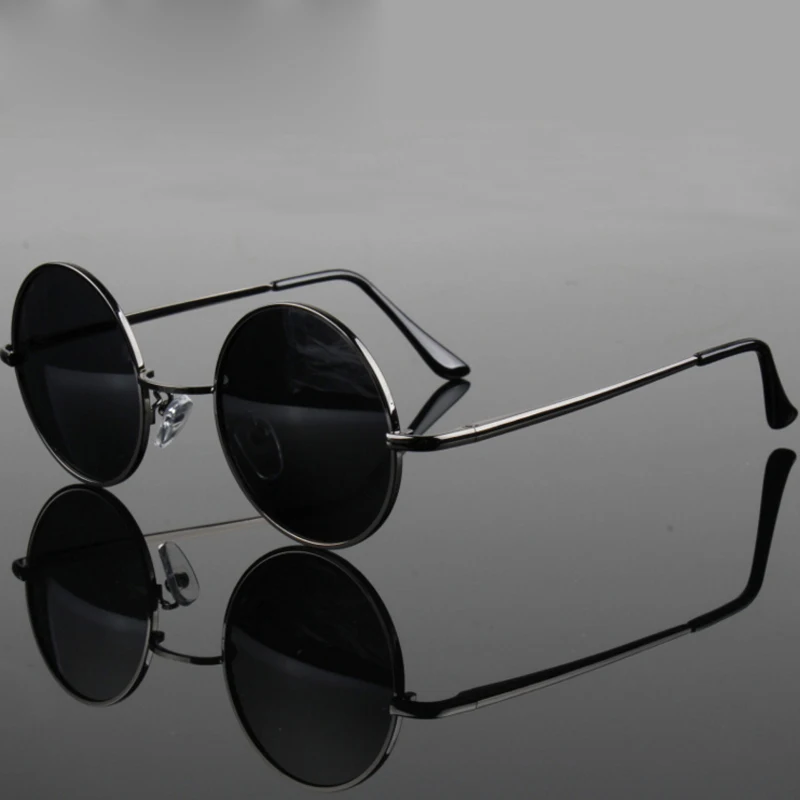 Retro Vintage Round Sunglasses Men Brand Designer Sun Glasses Women Alloy Metal Frame Black Lens Eyewear Driving UV400