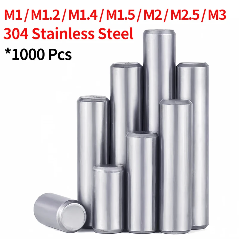 

1000PCS 304 Stainless Steel Pin Double Chamfered Flat Head Cylindrical Pin Solid Locating Fixed Dowel Pin M1 M1.5 M2 M3 φ3-30MM