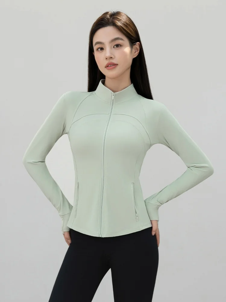 

Women's Stand-Up Collar Sun Protection Slim-Fit Slimming Mesh Breathable UV Protection Pockets, Yoga Jacket Long-Sleeve Top