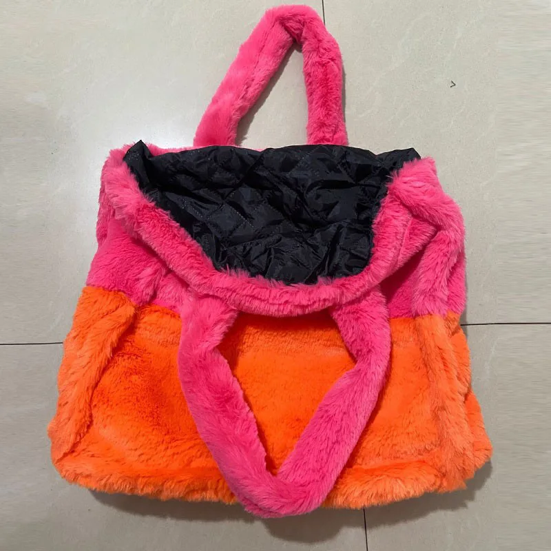 Bolso grande de piel sintética de lujo para mujer, bolso de mano de diseñador, bolso de compras de felpa suave y esponjosa, mantiene el calor,