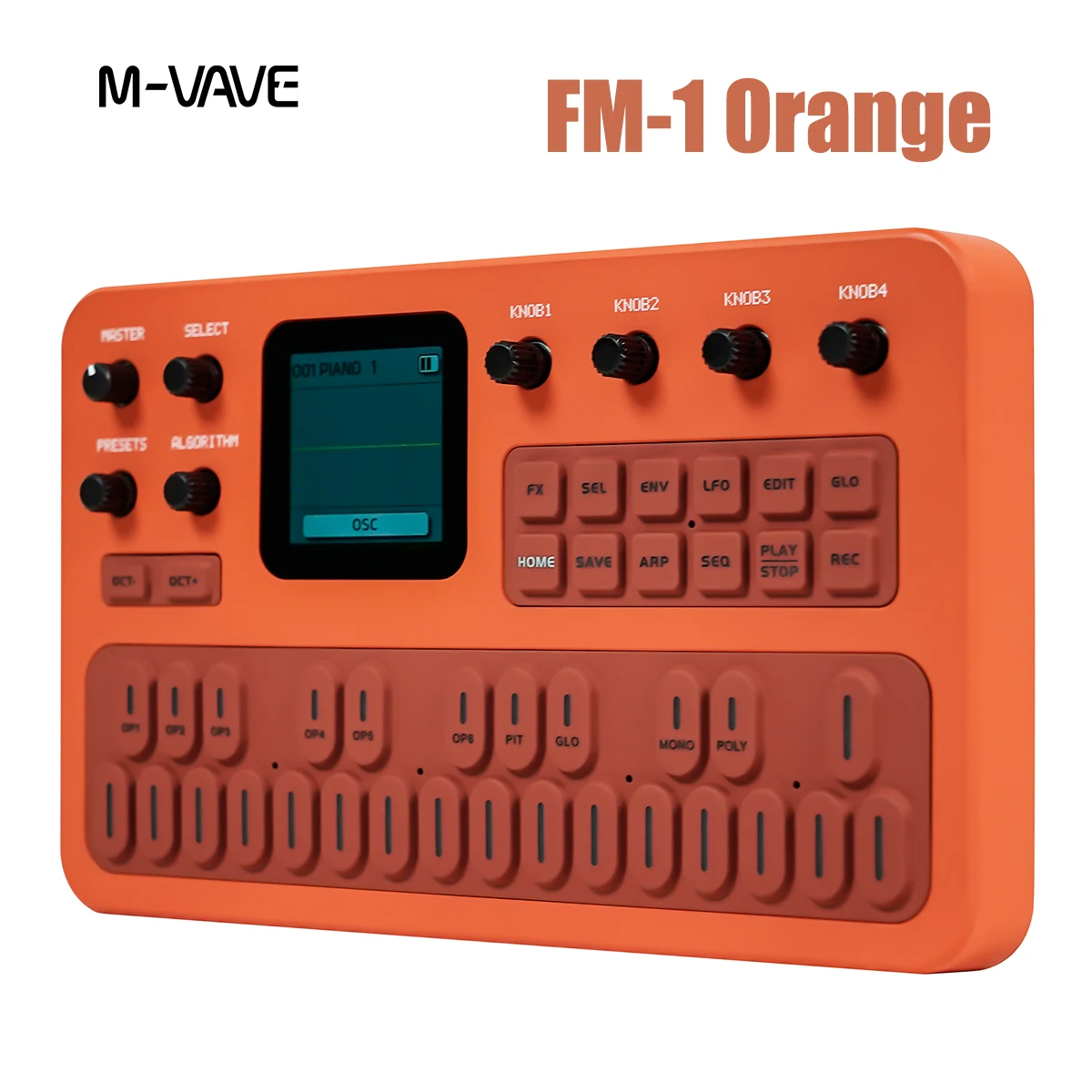 M-VAVE FM-1 (SK15)  Orange Handheld Synthesizer – 27-Key Silicone Keyboard, 12-Voice Poly, 2000mAh Battery, Built-in Speaker
