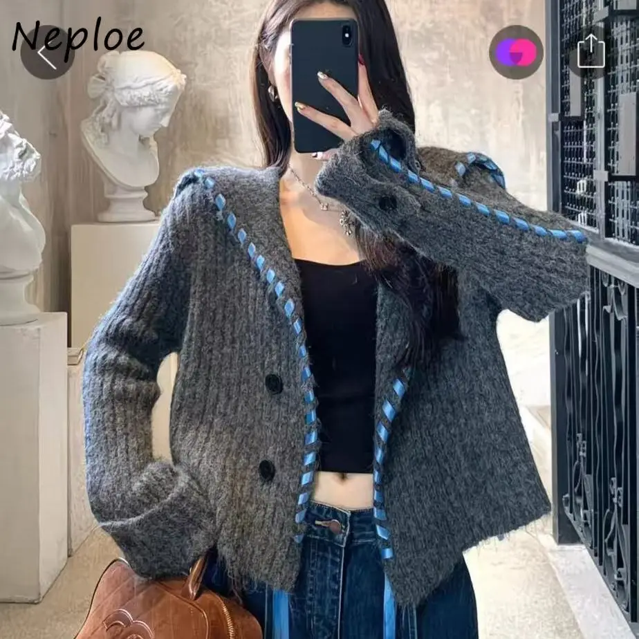 

Neploe Элегантный вязаный кардиган со знаменитостями на шнуровке с отложным воротником Свободный новый хит продаж Джемпер Персонализированный продвинутый модный вязаный