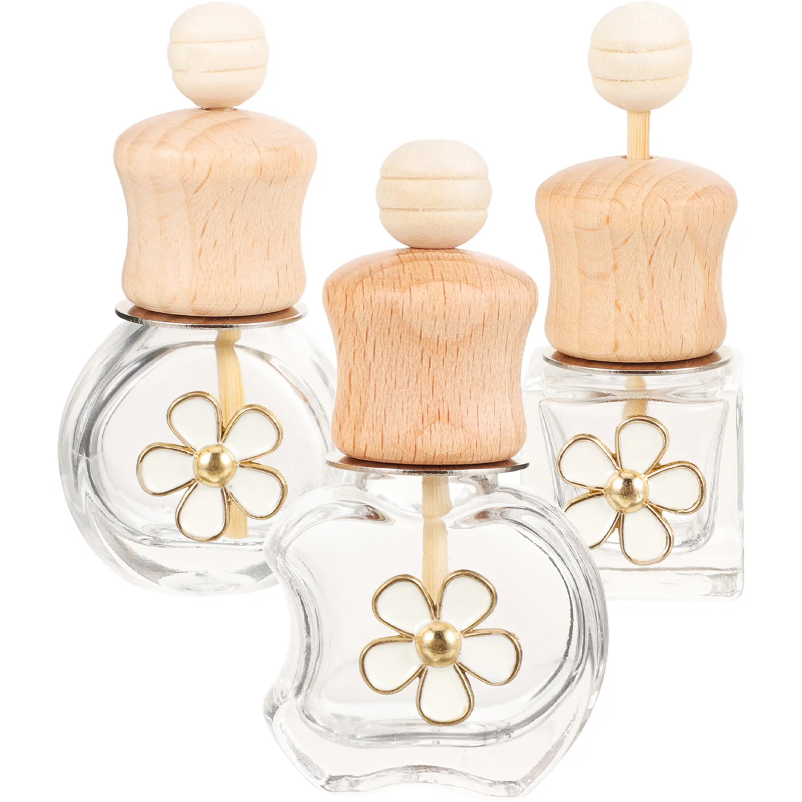 

Набор из 3-х многоразовых стеклянных флаконов для автомобильного ароматизатора с деревянными элементами, контейнеры для парфюма, многоразовые бутылочки для эфирных масел, освежитель воздуха для автомобиля