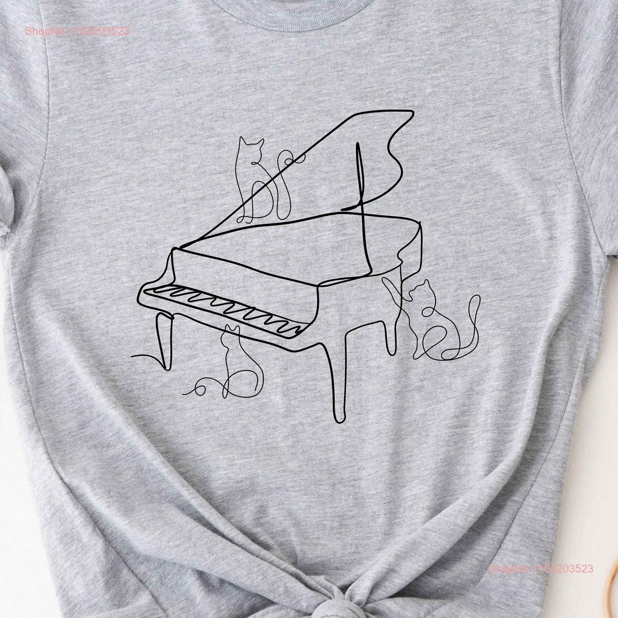 Funny Piano T Shirt Musician CaT Music student PianisT Keyboard lover  long or short sleeves