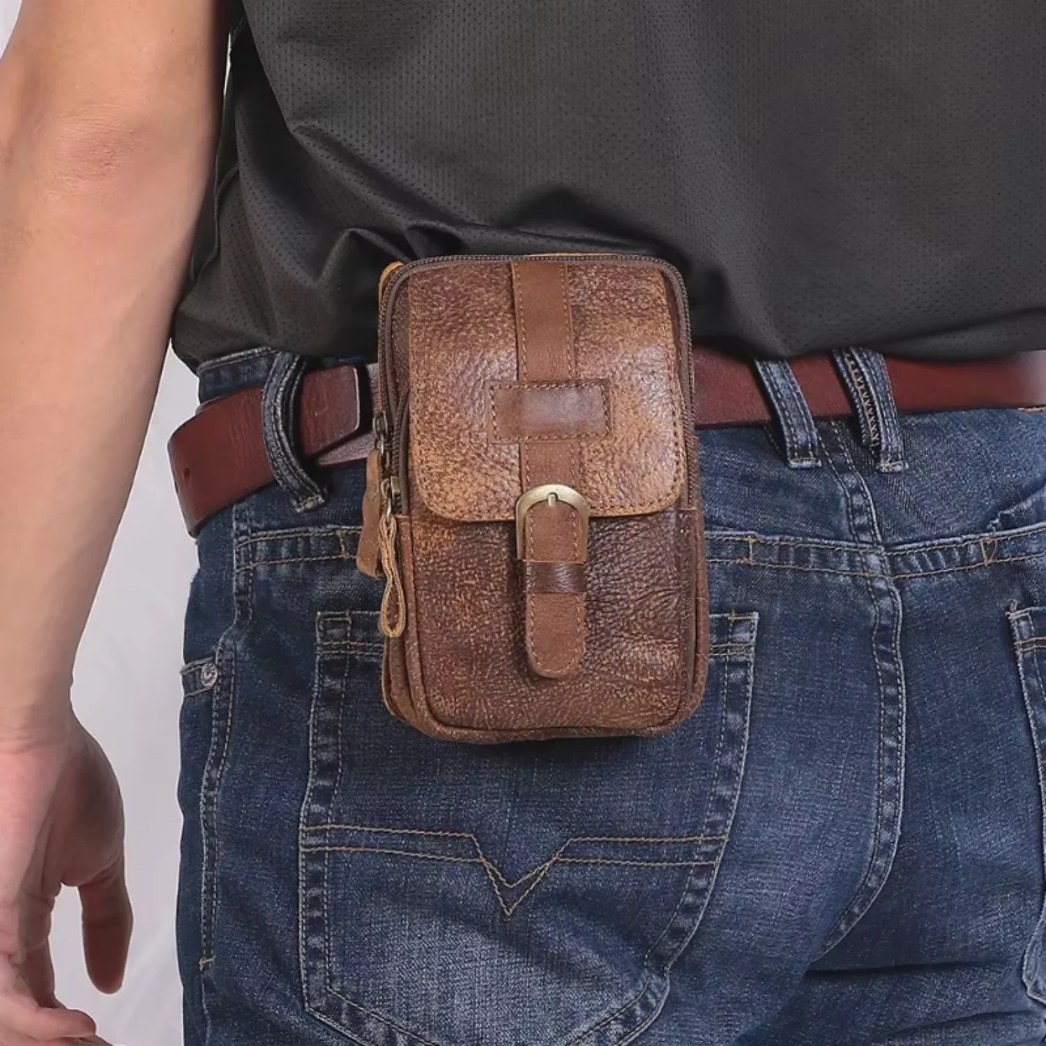 Real Leather waist bag for men, travel fanny pack, mobile phone pwhere, casual multifunction belt bag