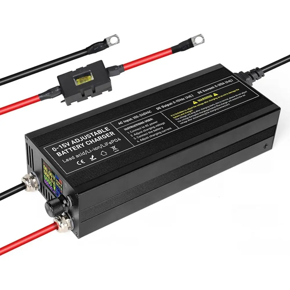 

Зарядное устройство LiFePO4 14,6 В, зарядное устройство высокой мощности 12,8 В, регулируемое напряжение 0–15 В и ток 0–100 А, интеллектуальное быстрое зарядное устройство для аккумуляторов
