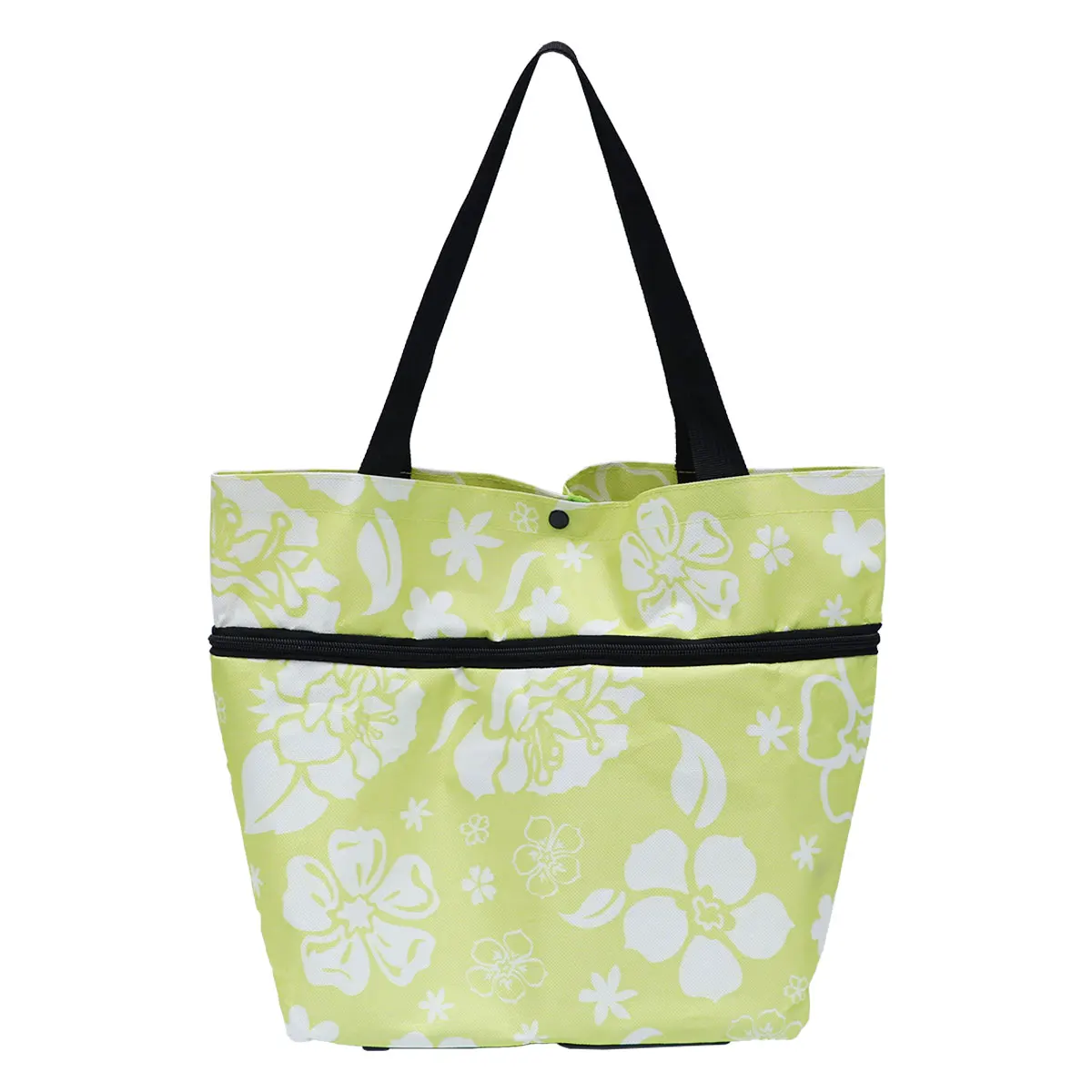 

Collapsible Folding Shopping Bag 2 Wheels Multi-Functional Handbag Shoulder Trolley Travel Portable Cart Bright Green Leaves