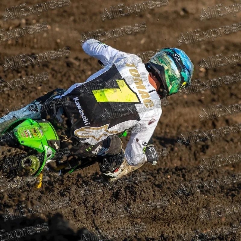 

KAWASAKI TOMAC #1 Green Retro Motocross Racing Jersery Men's Breathable Quick Drying Fashionable Casual Sports Long Sleeve