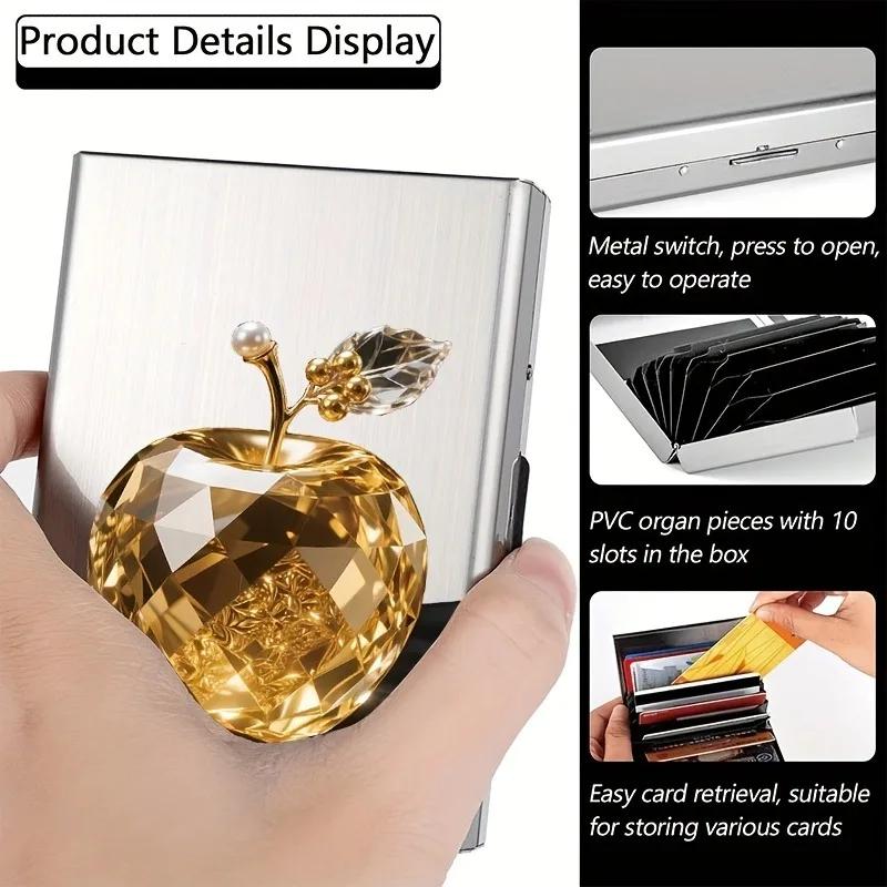 Goldener RFID-Anti-Diebstahl-Metallkartenhalter mit Apple-Muster für Männer und Frauen, Sichere und Stilvolle Kartenaufbewahrung – Detail 5