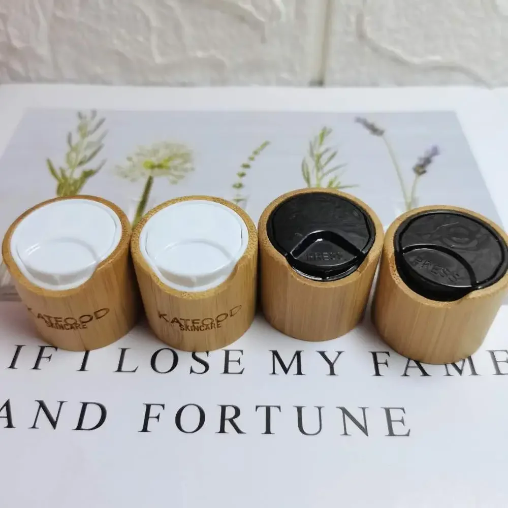 

Wholesale fashion wooden bamboo plastic flip top bottle cap Eco-friendly Dropper Bamboo Lid Cosmetic Glass Bottle Pipette Cap