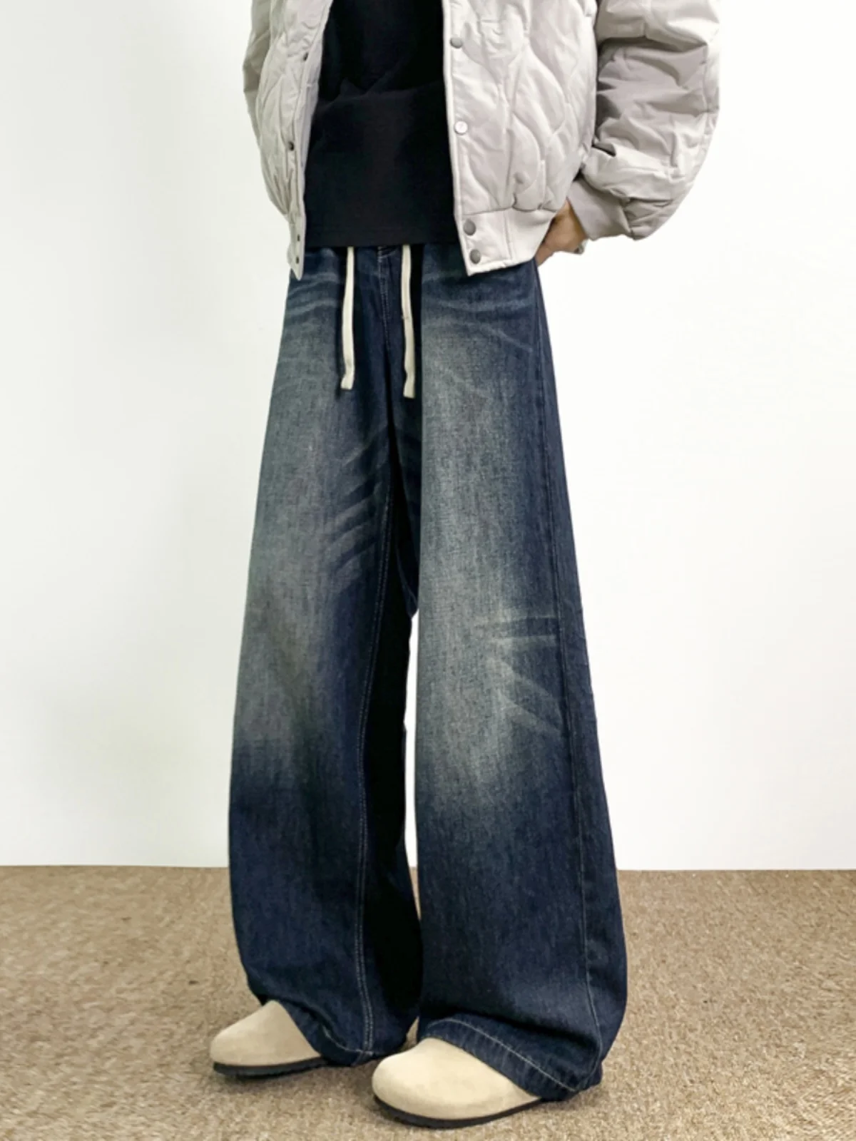 

Джинсы с широкими штанинами, мужские осенне-зимние винтажные модные свободные брюки в американском стиле, повседневные свободные расклешенные брюки