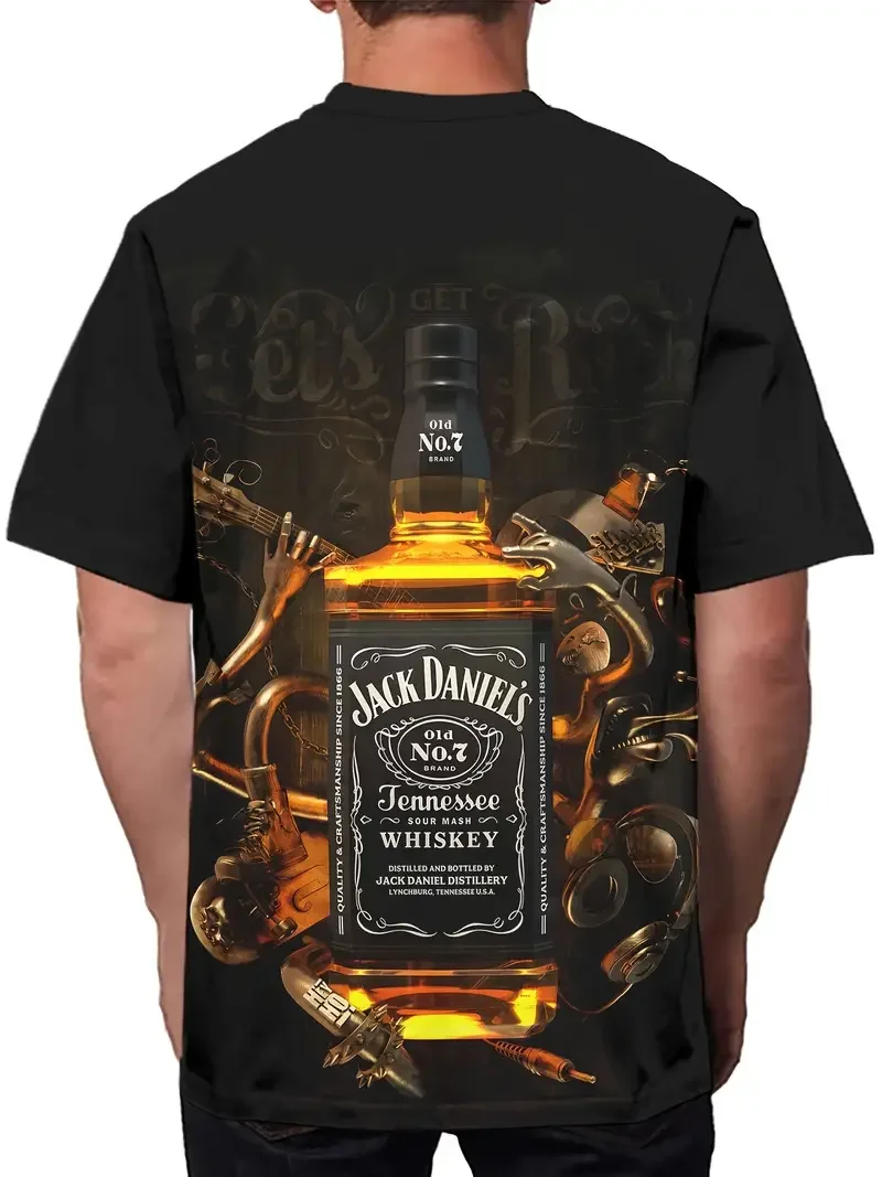 Summer Outdoor Men\'s T-Shirt Beer Print Casual Short Sleeve Tee Crew Neck T-Shirt Male Oversized Clothing Fashion Streetwear