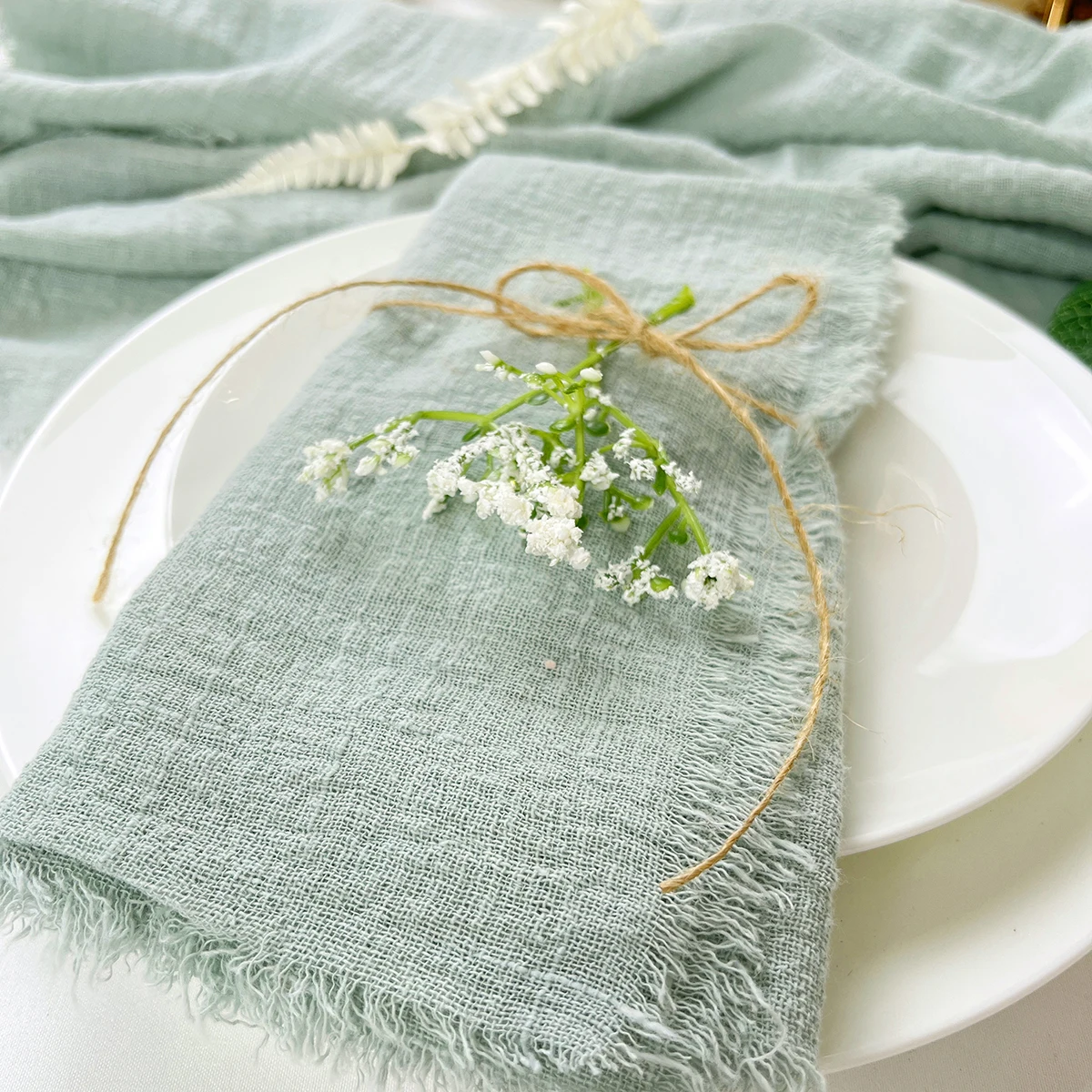 Wholesale 50pcs 32x32cm Sage Green Gauze Cotton Napkin Reusable Wedding Party Christmas Table Decor Retro Burrs napkins