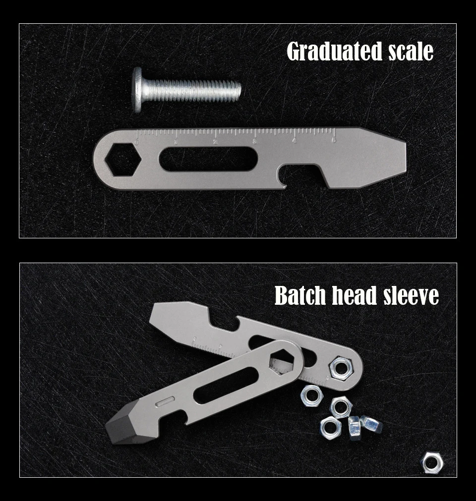 8CM CNC TC4 Lega di titanio Piede di porco Apribottiglie scala graduata Chiave esagonale EDC Attrezzi da esterno Multifunzione Attrezzatura da campeggio