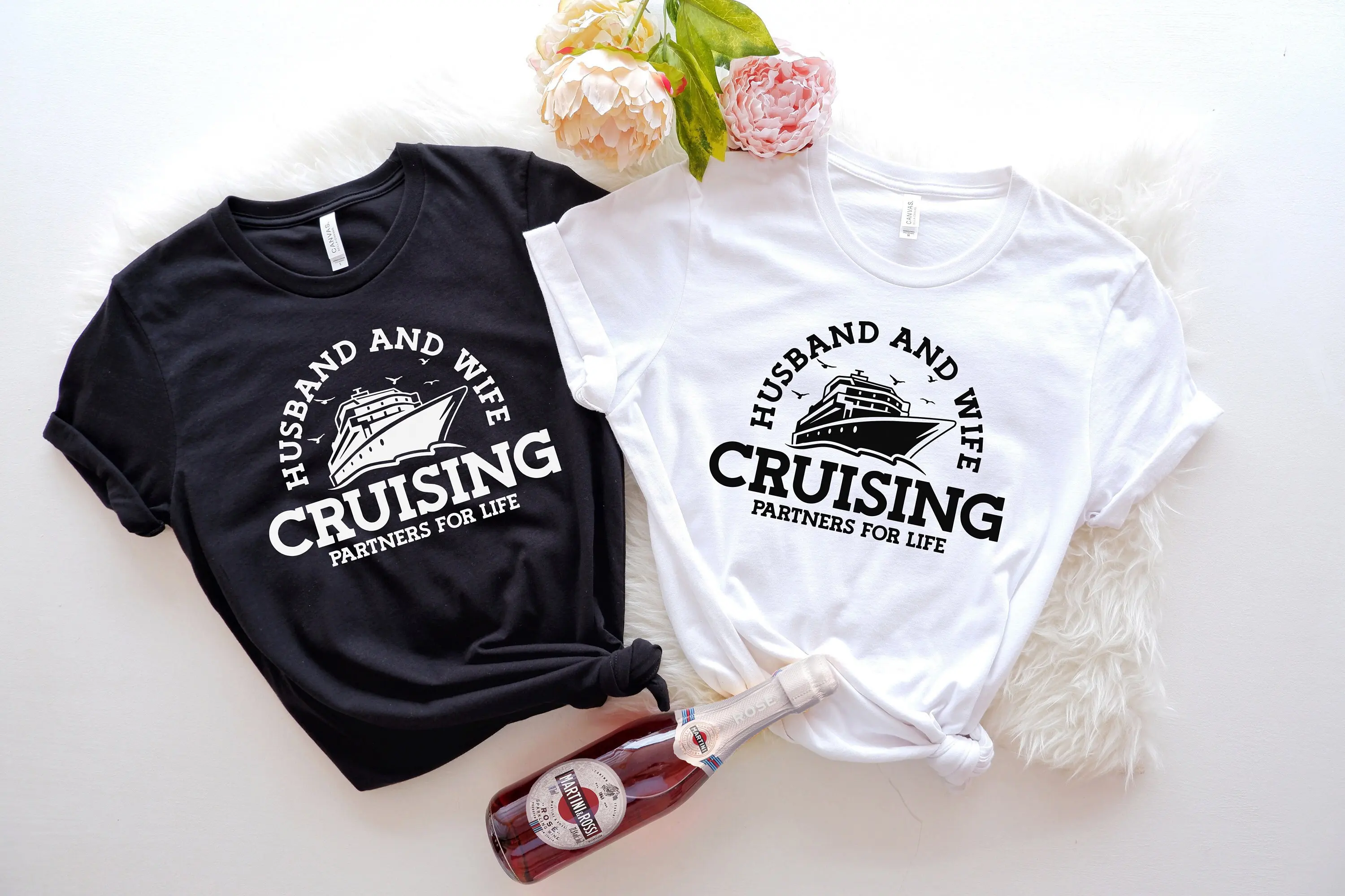 Husband And Wife T Shirt Cruising Partners For Life Cruise Hubby Wifey Vacation Honeymoon