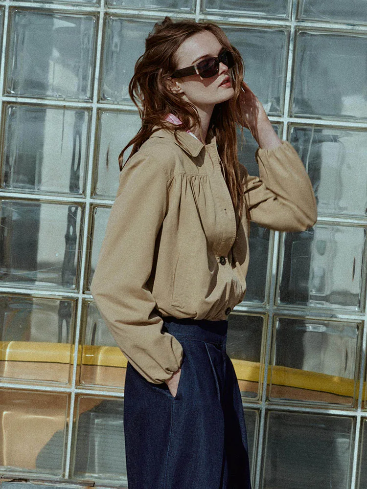 New Arrival Autumn Women's Casual Long Sleeve Collared Ball Jacket Outerwear Simple Style Standard Fit Button Closure