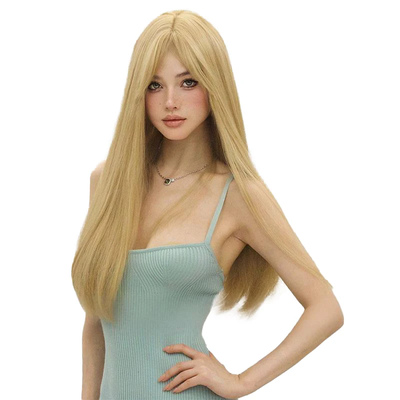 Venta de liquidación de pelucas sintéticas largas y rectas doradas de 26 pulgadas, adecuadas para el cabello Natural diario, para fiestas y Halloween de las mujeres