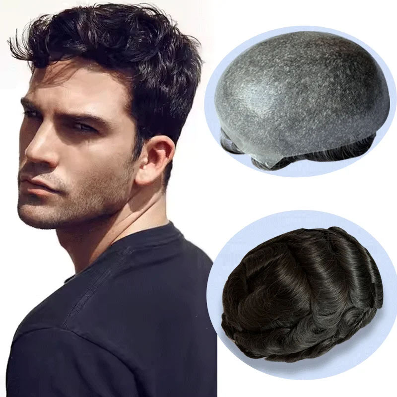 Good quality Natural hairline Thin skin Artificial Hair Hight Density Toupee for Men System Human Hair Repair male wig Pu