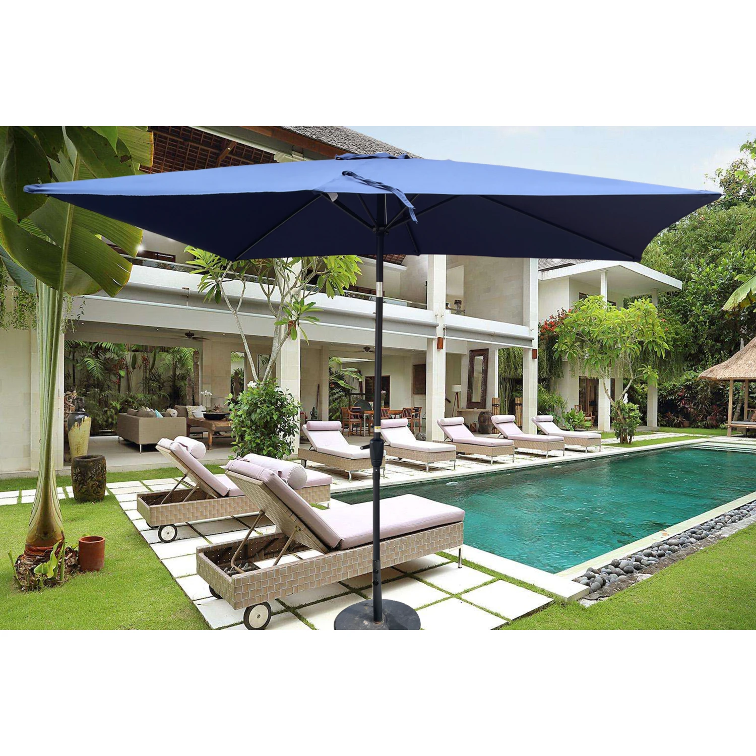 

6 x 9ft Patio Umbrella Outdoor Waterproof Umbrella with Crank and Push Button Tilt without flap for Garden Backyard Pool Swimmin