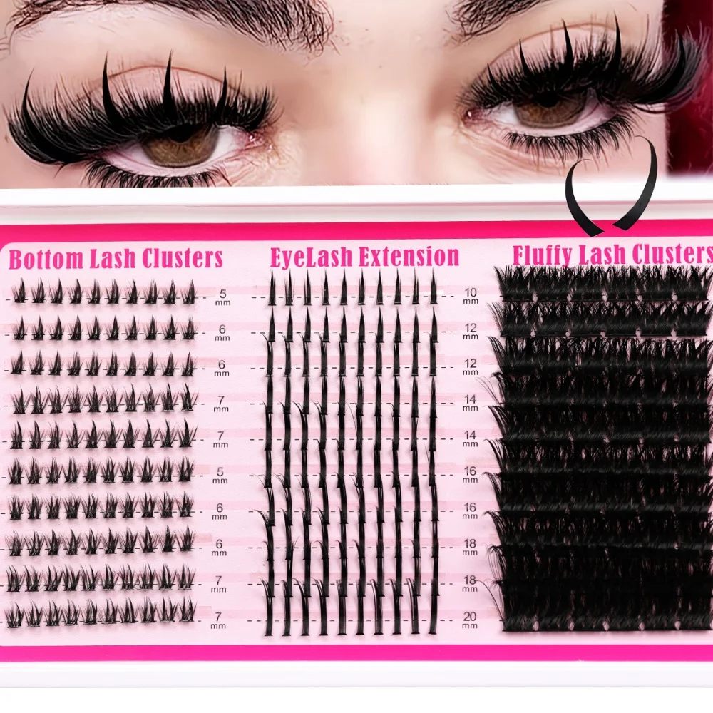 1 Box DIY Cluster-Wimpern-Set, Feenwimpern, Oberwimpern + Unterwimpern, gemischtes Set – 0,07 mm, gemischte Länge 5–20 mm, DD Curly
