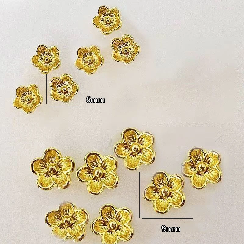 Breloques en alliage d'or pour la décoration des ongles, fleur 3D, bijoux en or, pièces en métal, 50 pièces