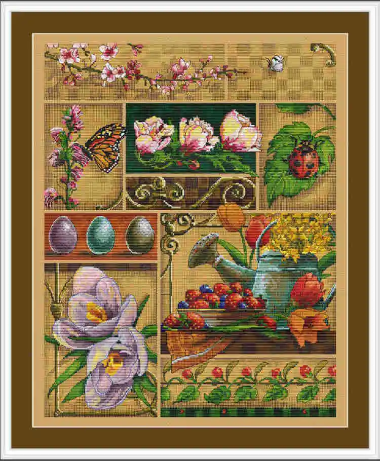 four seasons of flowers - spring 44-53 cross stitch kit aida fabric 18ct 14ct canvas cotton thread embroidery kits