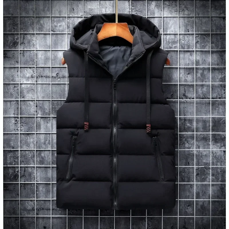 

Men's Vest Solid Casual Autumn Hooded Sleeveless Jackets Fashion Male Waistcoat Winter Vest Plus Size 6XL Work Clothes Men