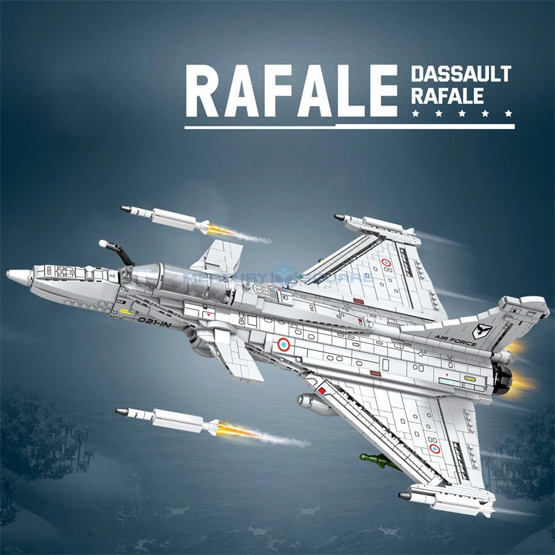 Rafale Fighter Model Bricks MOC 33035 Modern Military Vehicle Army Awacs Plane Building Blocks DIY High Tech Toy Gift Kids Boys