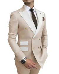 Blazer de lapela de pico branco masculino, roupas para noivo, slim fit, roupas de negócios, smoking masculino, trespassado duplo, traje, 2 peças