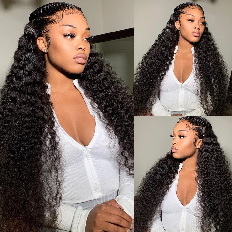 Deep Wave Curly Human Hair Bundles With Frontal 13x4 Ear To Ear Brazilian Hair Extensions for Women Weave 3 Bundles With Closure