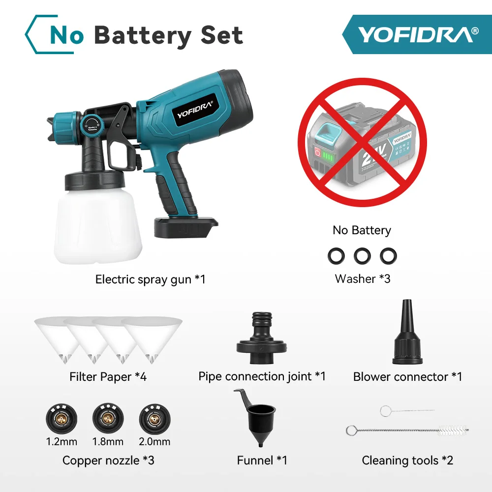 YOFIDRA 1000ML Elektrische Spritzpistole Kabellose Sprühgerät für Zuhause Auto Möbel Stahlbeschichtung Airbrush für Makita 21V Akku
