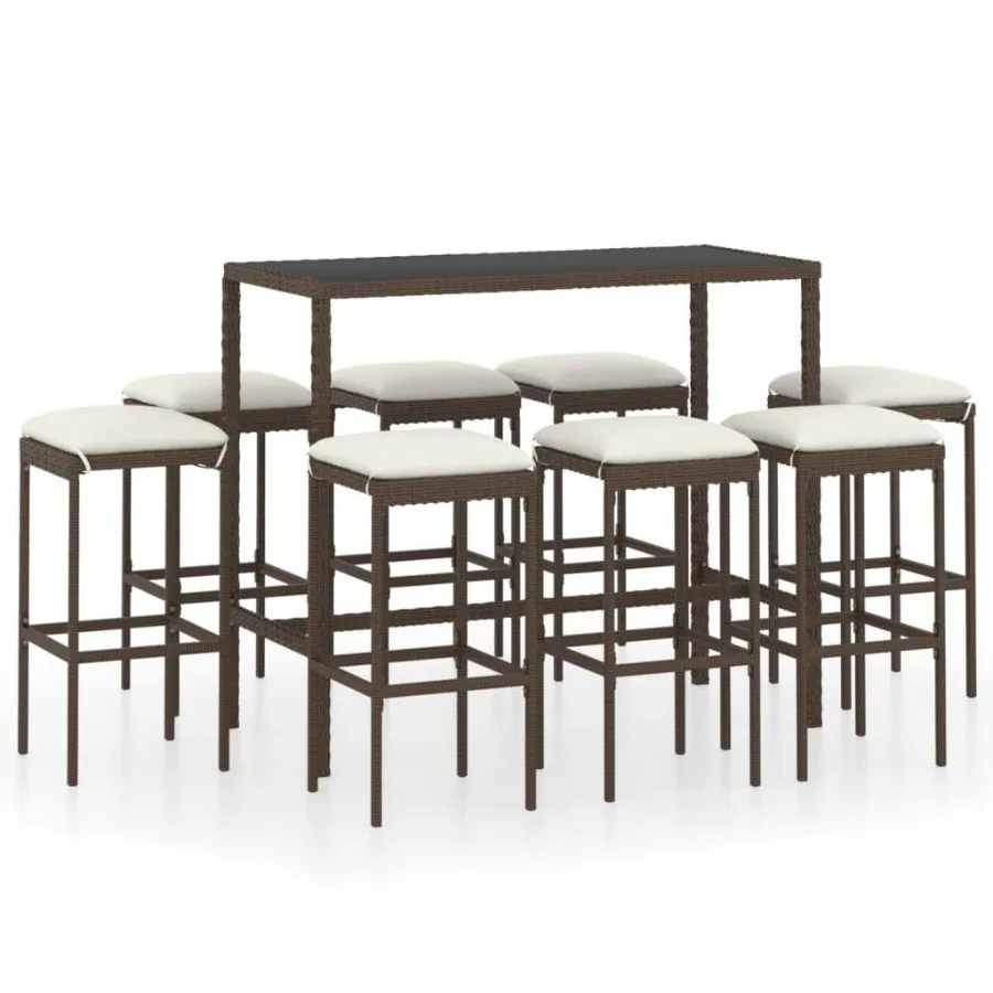 

9 Piece Patio Bar Set with Cushions Poly Rattan Brown