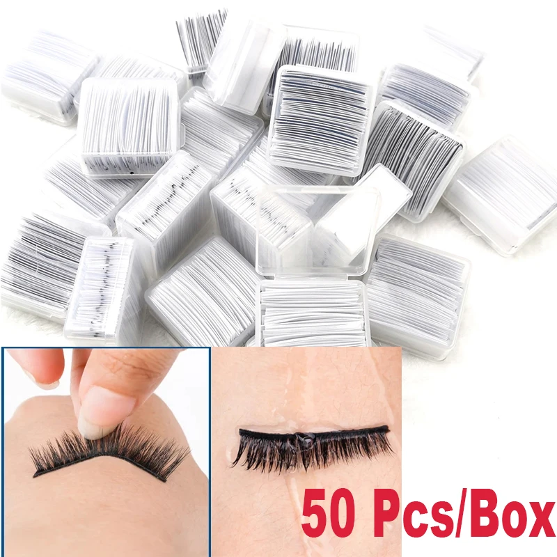 50Pcs/Box Reusable Eyelash Glue Self-Adhesive Glue-Free Strip False Eyelashes Makeup Tools Hypoallergenic No Glue Non Blooming