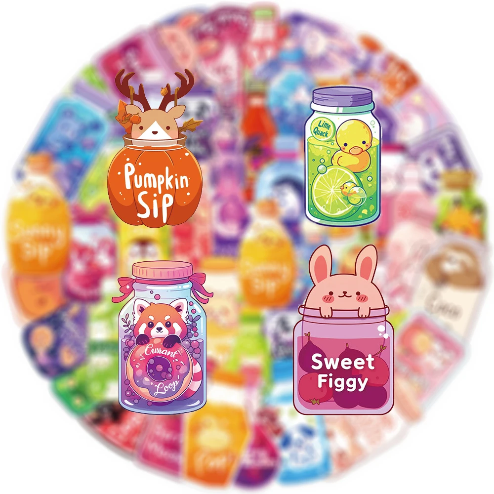 

10/30/50pcs Transparent Animals Fruit Bottle World Stickers Cute Cartoon Decals Notebook Phone Luggage Creative Graffiti Sticker